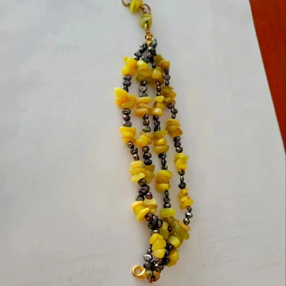 LIme Jade Nuggets & Peacock Freshwater Black Pearl Bracelet - Picture 1 of 6